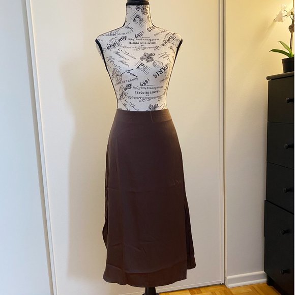NWT Chocolate Brown Mille Satin Midi Skirt - Picture 8 of 16